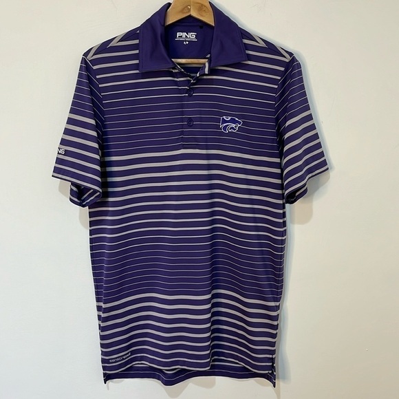 K State Ping Golf Polo Shirt Men's Size Small Purple Light Gray Stripes Wildcat - Picture 15 of 16